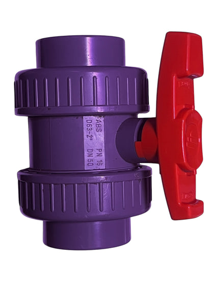Grey PVC Slip Double Union Ball Valve - 2” slip fitting