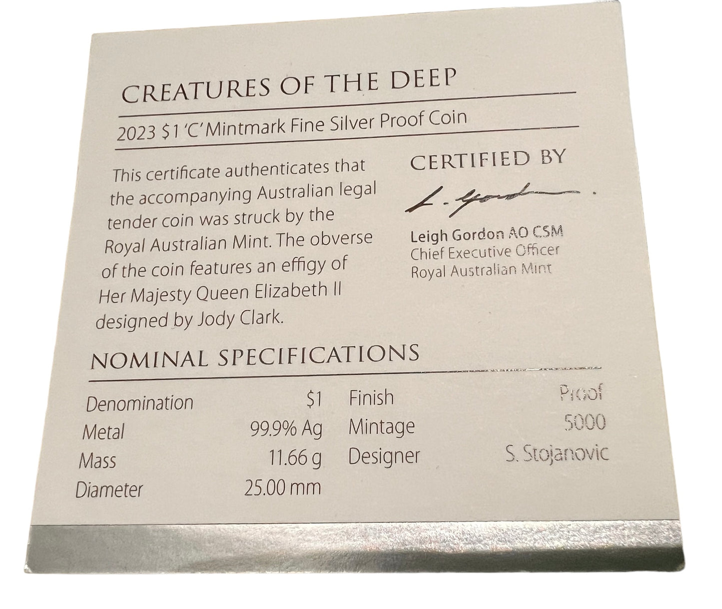 Creatures of the deep Australian silver Coin